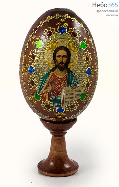  Яйцо пасхальное деревянное на подставке, с иконой со стразами, малое, высота без подставки 7 см. с иконами Спасителя, в ассортименте, фото 1 