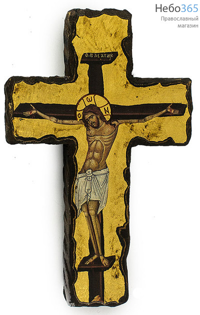  Крест с Распятием 9,5х14,5Х1,6 см. Деревянная основа, ручная позолота, фигурные края (Нпл) (B 50AX), фото 1 