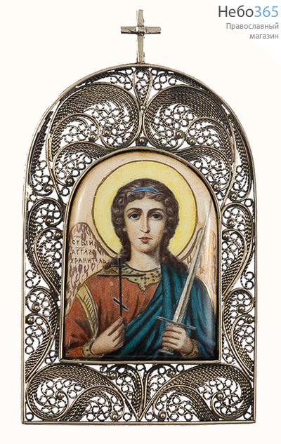  Ангел Хранитель. Икона писаная 4,5х6. эмаль, филигрань, на подставке, фото 1 