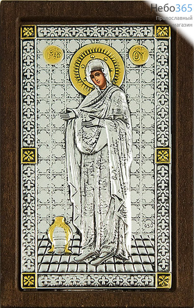  Икона на дереве (Аф) C23 13х21, Божией Матери Геронтисса, шелкография, посеребренная, позолоченная риза, фото 1 