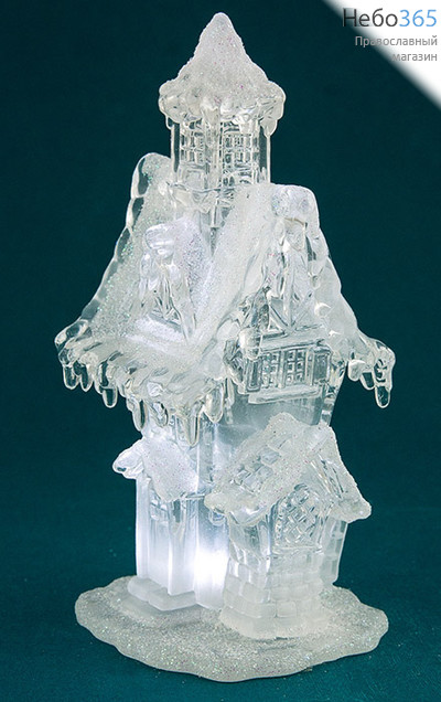 Сувенир рождественский Домик. Снежная изба, из пластика, с подсветкой, высотой 21,6 см, АК7651., фото 1 