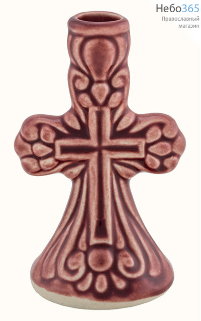 Подсвечник керамический Крест виноградный, большой, в ассортименте, высотой 8,5 см, фото 1 