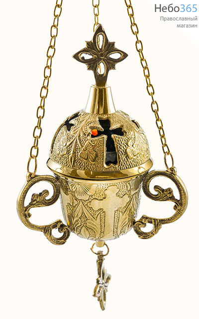  Лампада подвесная бронзовая с куполообразной крышкой, с крестом, со стаканом, высотой 17 см, 277 В, фото 1 