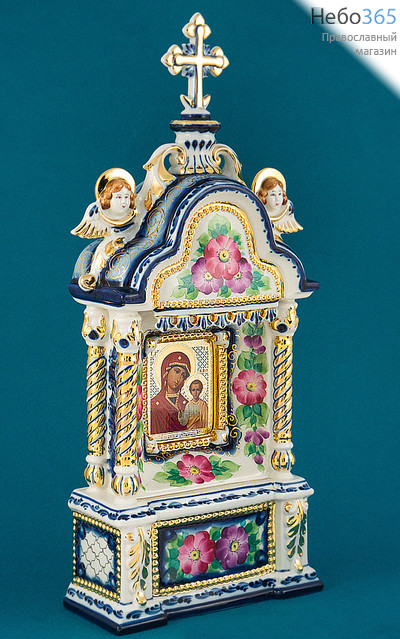  Киот фарфоровый настольный К- 3 "Домик" средний , с цветной росписью и золотом (для иконы "Г" средней) с иконой Божией Матери Владимирская, фото 2 