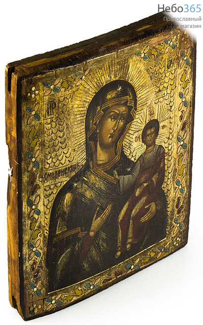  Смоленская икона Божией Матери. Икона писаная 21х26, серебряный фон с гравировкой, 19 век, фото 2 