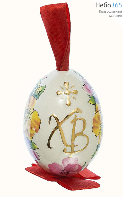  Яйцо пасхальное фарфоровое подвесное белое, с деколью, золотом, с бантом, высотой 7,5 см, фото 7 