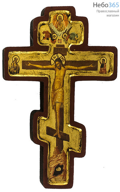 Крест с Распятием 23х33,5х2,5 см. Деревянная основа, ручная позолота, с ковчегом, восьмиконечная форма креста (Нпл) (B 60), фото 1 