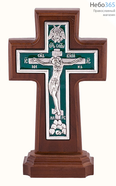  Крест деревянный 17119-1, с вклейкой из гальваники, с эмалью, на подставке, с посеребрением, ясень., фото 1 