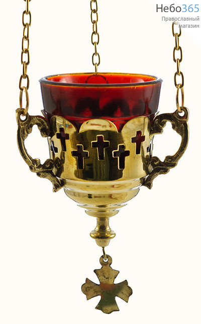  Лампада подвесная латунная с прорезями в виде креста, со стаканом, высотой 8 см, 587 В, фото 1 