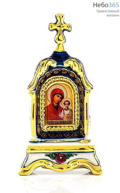  Киот фарфоровый настольный К-10 мини, 1 икона , с цветной росписью и золотом Казанская икона Божией Матери, фото 1 