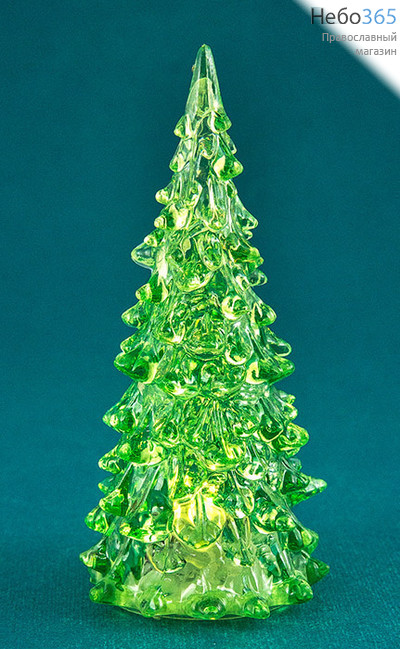  Сувенир рождественский Елочка зеленая, из пластика, с подсветкой, высотой 12,5 см, MML 13714., фото 1 