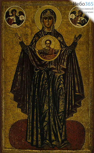  Икона на дереве (Тих) 8-12х12, печать на левкасе, золочение Божией Матери Великая Панагия (Оранта) (Б-28), фото 1 