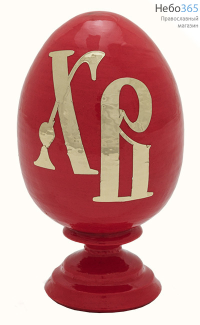  Яйцо пасхальное деревянное красное, на ножке, высотой 7,2 см, фото 1 