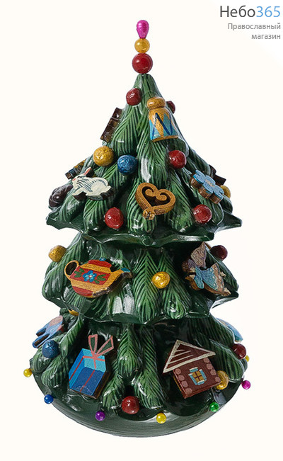  Сувенир рождественский "Ёлка", деревянная, расписная, с игрушками, высотой 16,5 см, авторская работа, фото 1 