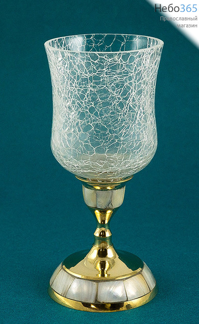 Лампада настольная латунная с перламутром, со стеклянным стаканом, И 238, фото 1 