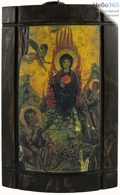  Икона на дереве (Пин) 18х22-30 (икона 12х15,5-23), печать на холсте, выпуклая, с пропилами, на кольце(№12) Божией Матери Неопалимая Купина, фото 1 