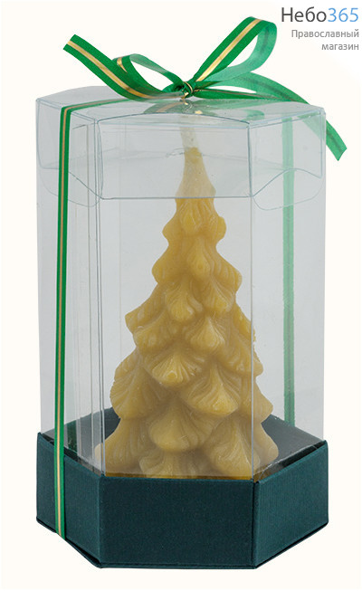  Свеча восковая рождественская, сувенирная "Ёлочка №2", высотой 8 см, в прозрачной шестигранной упаковке (в коробе - 24 шт.), фото 1 
