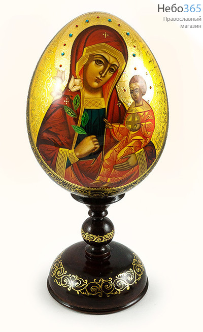  Яйцо пасхальное деревянное с писаной иконой Божией Матери "Неувядаемый Цвет" высотой 20 см (без учёта подставки), диаметром 14 см, Тол., фото 1 