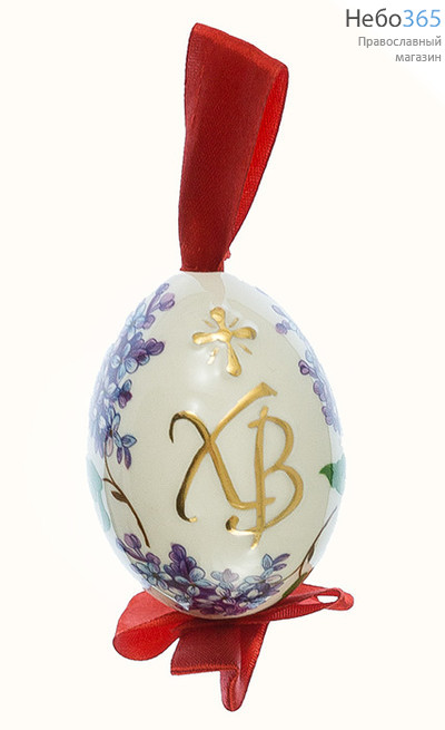  Яйцо пасхальное фарфоровое подвесное белое, с деколью, золотом, с бантом, высотой 7,5 см, фото 8 