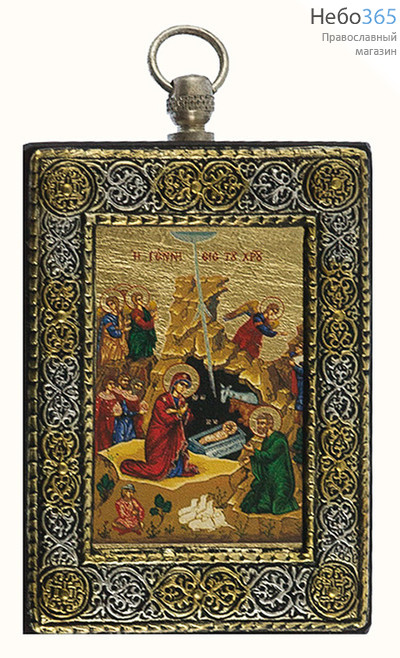  Рождество Христово. Икона шелкография (Гн) S2, 6,5х9, в посеребренном, позолоченном окладе, фото 1 