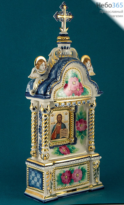  Киот фарфоровый настольный К- 3 "Домик" средний , с цветной росписью и золотом (для иконы "Г" средней) с иконой Святого великомученика Пантелеимона, фото 3 