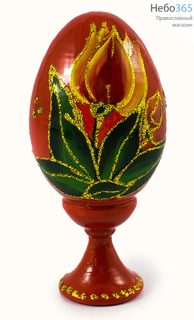  Яйцо пасхальное деревянное на цельной подставке, Цветочное, с ручной росписью, разного цвета, высотой 7 см, 21051.1, фото 1 