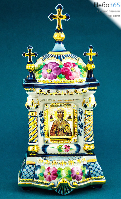  Киот фарфоровый настольный К- 7 "Домик" малый шатровый , с цветной росписью и золотом (для иконы "Г" средней миниатюрной), фото 1 