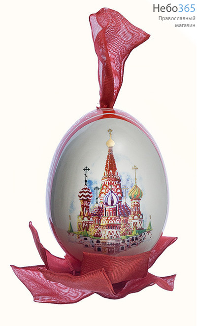  Яйцо пасхальное фарфоровое большое, с деколью, золотом, с бантом, высотой 11,5 см, в барх.меш, фото 1 