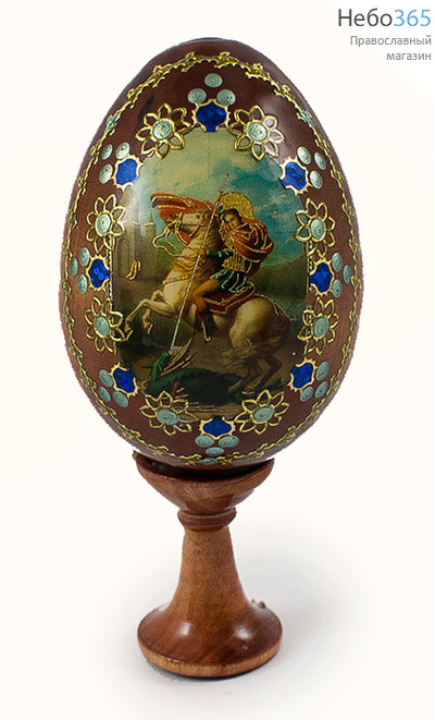  Яйцо пасхальное деревянное на подставке, с иконой со стразами, малое, высота без подставки 7 см. с иконами Святых, в ассортименте, фото 1 