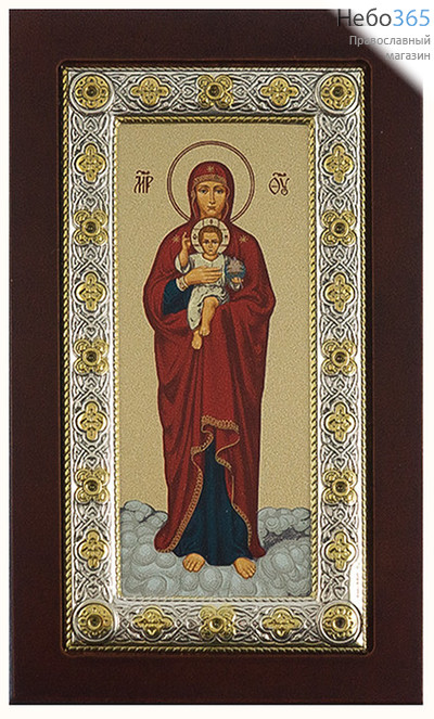  Икона в ризе (Ж) EK402-ХАG 8х13, Божией Матери Валаамская, шелкография, серебрение, золочение, на деревянной основе, фото 1 