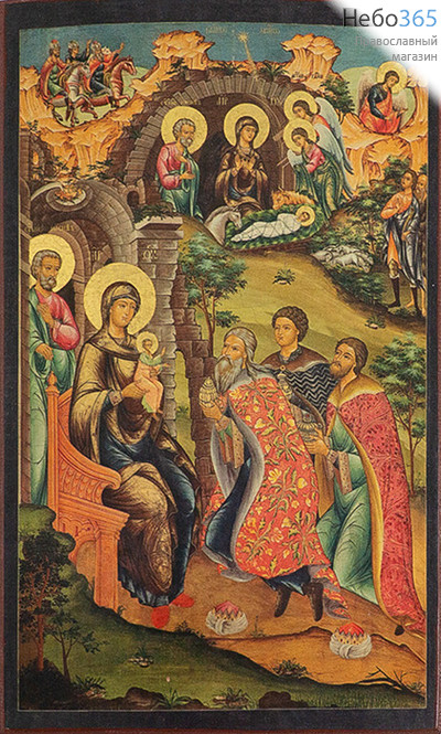  Рождество Христово. Икона на дереве 18х11 см, печать на левкасе, золочение, без ковчега (РХ-33) (Тих), фото 1 
