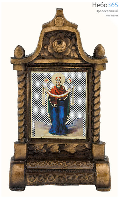  Подсвечник металлический В- 50 и фигура, обмедненный, в ассортименте № 96/ 13  Киот с иконой Покрова Божией Матери. Высота 8,1 см., фото 1 
