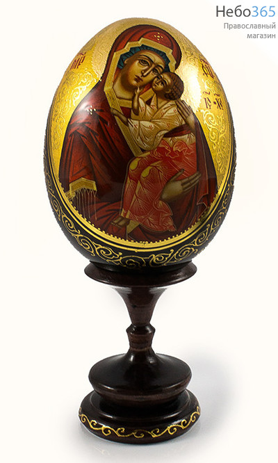  Яйцо пасхальное деревянное с писаной иконой Божией Матери Ярославская высотой 13 см (без учёта подставки), диаметром 10 см, фото 1 