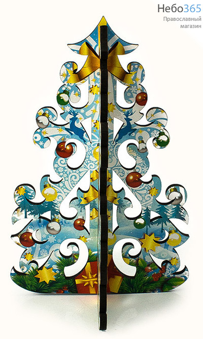  Сувенир рождественский Елка, из МДФ, голубая, с золотыми звездами, 9,2 х 14 см, фото 1 