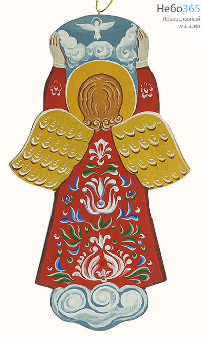  Ангел, фигура деревянный расписной, на подвеске, с орнаментом, высотой 26,5 см, ручная роспись, фото 2 
