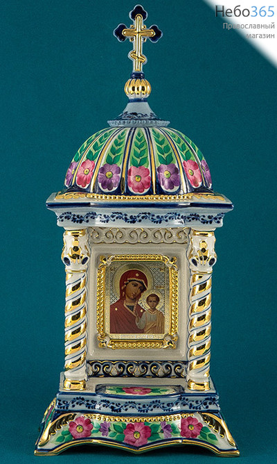  Киот фарфоровый настольный К- 6 "Домик-беседка" средний , с цветной росписью и золотом (для иконы "Г" средней), фото 1 