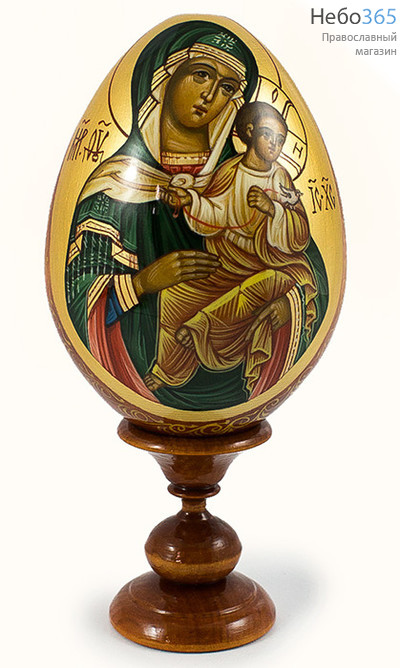  Яйцо пасхальное деревянное с писаной иконой Божией Матери Голубицкая , на подставке, высотой 11 см (без учёта подставки), фото 1 