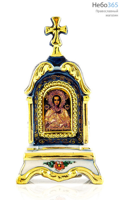  Киот фарфоровый настольный К-10 мини, 1 икона , с цветной росписью и золотом Святой великомученик Пантелеимон, фото 1 