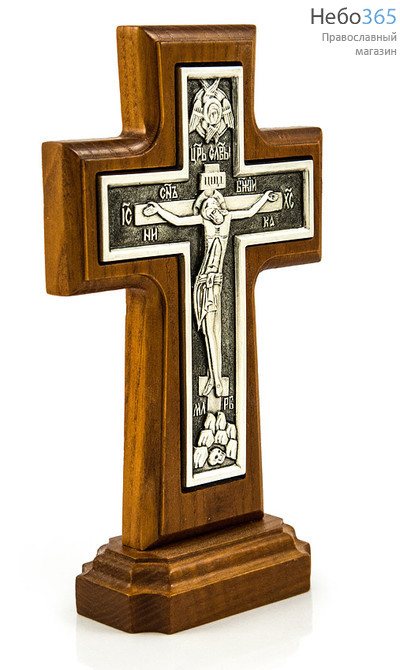 Крест деревянный 17119, с вклейкой из гальваники, на подставке, с посеребрением, ясень, фото 2 