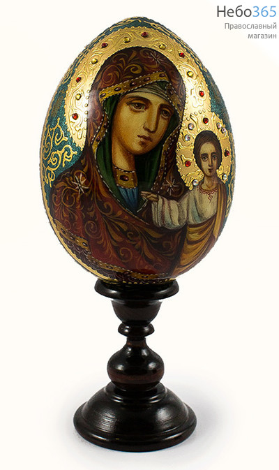  Яйцо пасхальное деревянное с писаной иконой Божией Матери Казанская высотой 10 см (без учёта подставки), диаметром 7 см, фото 1 