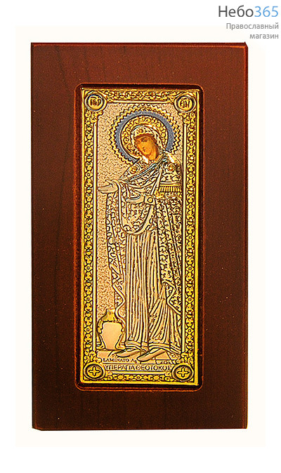  Геронтисса икона Божией Матери, 5х9 см. Икона в посеребренной и позолоченной ризе, шелкография, на деревянной основе с подставкой (EK80-XAG) (Ж), фото 1 