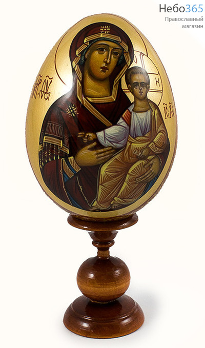  Яйцо пасхальное деревянное с писаной иконой Божией Матери Смоленская , на подставке, высотой 11 см (без учёта подставки), фото 1 