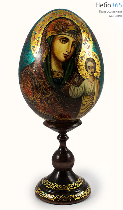  Яйцо пасхальное деревянное с писаной иконой Божией Матери "Казанская" высотой 15-16 см (без учёта подставки), диаметром 12 см, фото 1 