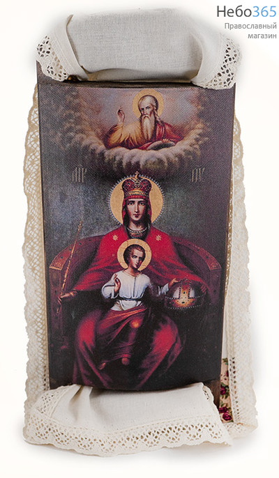  Державная икона Божией Матери. Икона на дереве 13х30х2,5 см, печать на холсте, объемная, с рушником (Пин) (№39), фото 1 