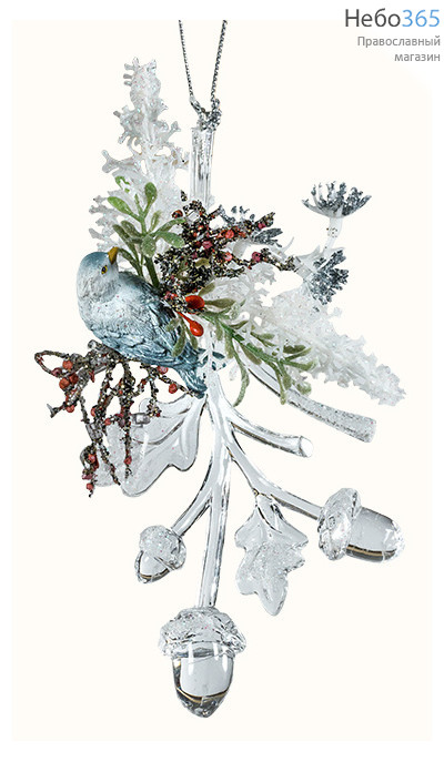  Сувенир рождественский подвеска, Птичка на ветке, из пластика, в ассортименте , AK 7519 ., фото 2 