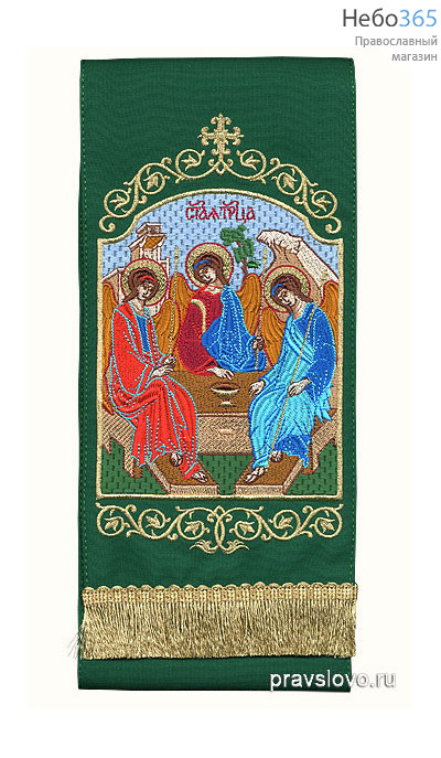  Закладка  для Евангелия "Троица" вышивка, зеленый габардин, размеры: 14 х 160 см, фото 1 
