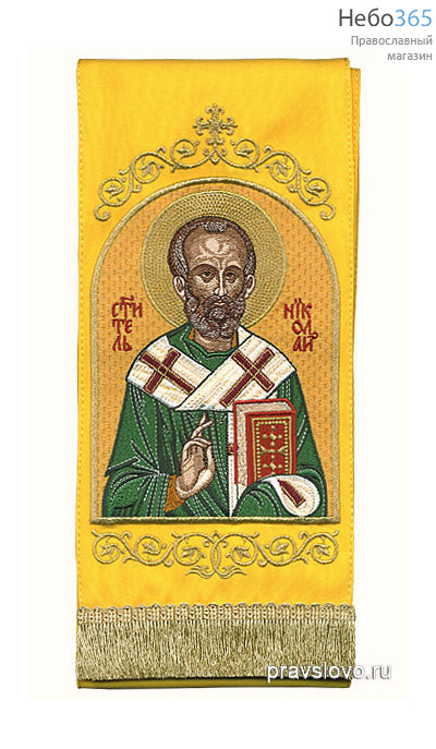  Закладка  для Евангелия "Свт.Николай" вышивка, желтый габардин, размеры: 14 х 160 см, фото 1 