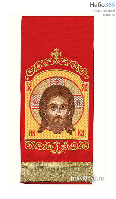  Закладка  для Евангелия "Спас Нерукотворный" вышивка, красный габардин, размеры: 14 х 160 см, фото 1 
