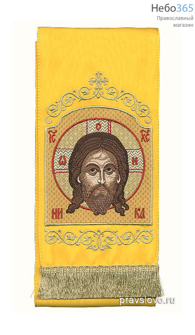  Закладка  для Евангелия "Спас Нерукотворный" вышивка, желтый габардин, размеры: 14 х 160 см, фото 1 