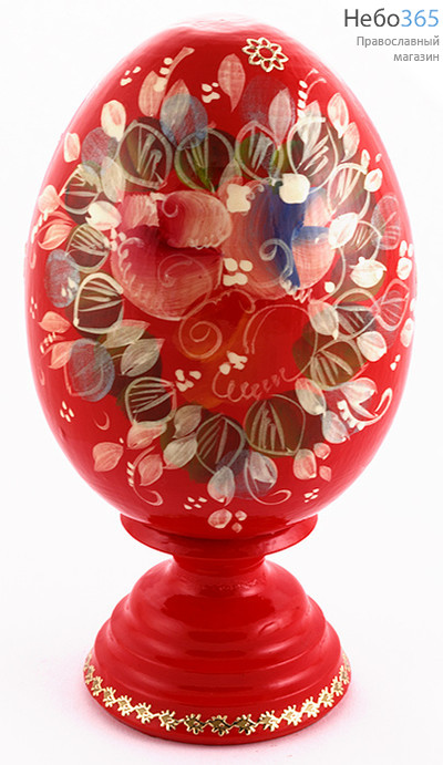  Яйцо пасхальное деревянное красное, большое "На ножке", фото 1 